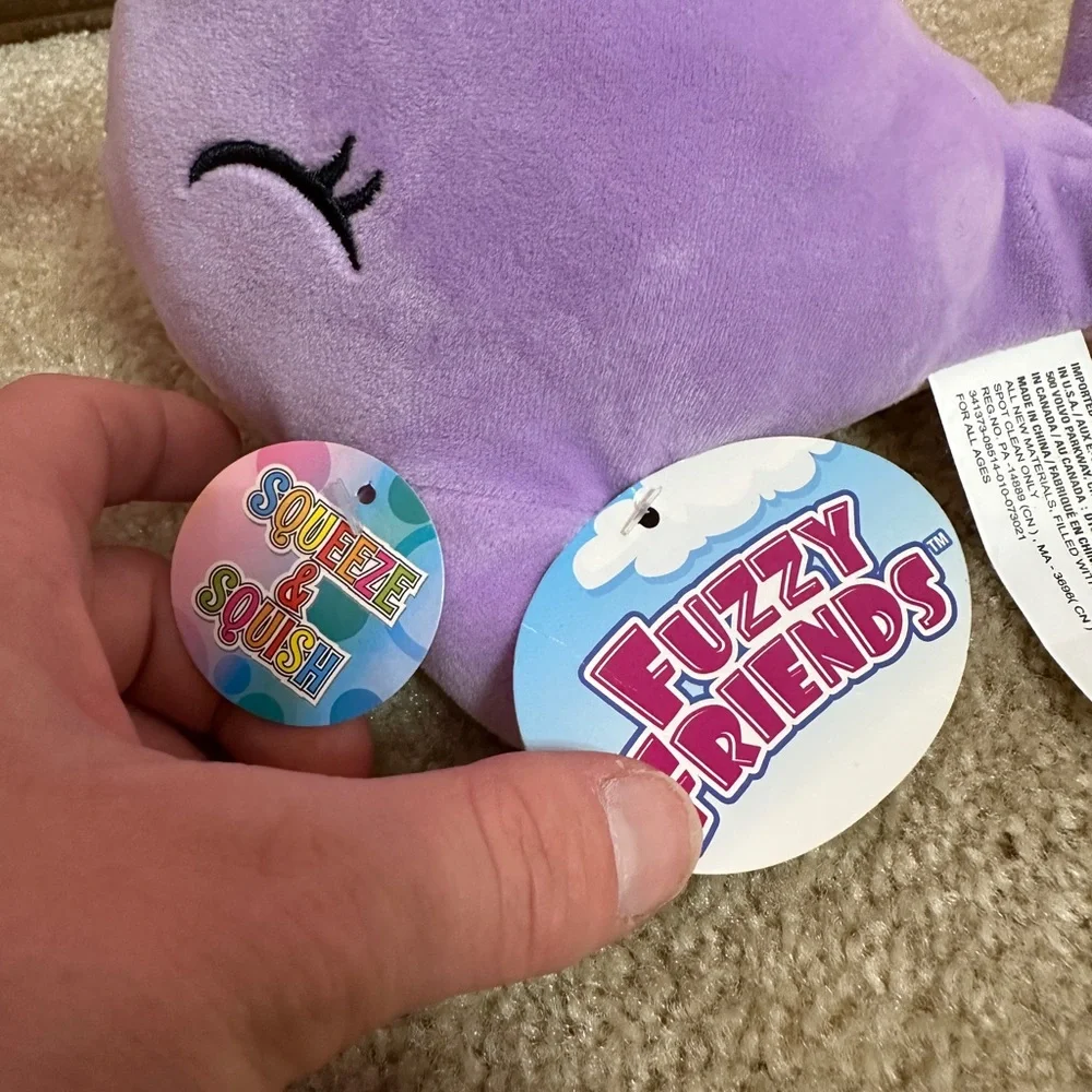 Fuzzy Friends Squeeze & Squish Unicorn Whale NARWHAL Plush Purple and Pink 8